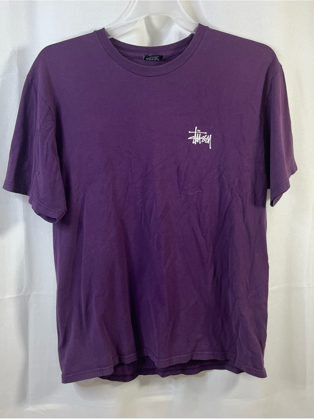 Stussy Classic Men's Purple Stussy Logo front back graphic T-Shirt Large